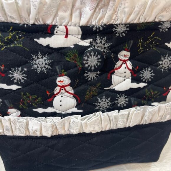 Handmade Winter Fabric Button Closure Cotton Tote Handbag w/Eyeglass Case NEW - Picture 5 of 12